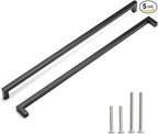 Cabinet Pulls Matte Black Cabinet Handles Square Drawer Pulls, 5 Pack 18 Inch Stainless Steel Kitchen Door Cupboard Cabinet Handles, Drawer Hardware Handles, 458mm Hole Centers