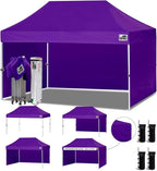 Eurmax USA 10'x15' Pop-up Canopy Tent Commercial Instant Canopies with 4 Removable Zipper End Side Walls and Roller Bag, Bonus 4 SandBags(Purple)