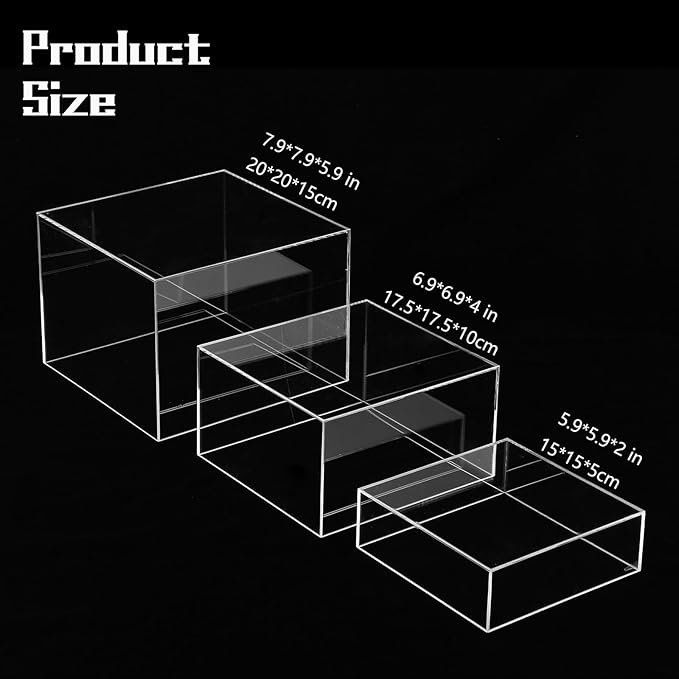 Risers Display Stands, Buffet Riser, Cubes Acrylic Display Box, Food Display Risers for Party, Acrylic Retail Display Stand, Nesting Showcase Display Riser, Craft Show Display Stand (3PCS-Clear)