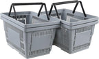 4 Pcs 28 L Durable Plastic Shopping Basket with Handle, Portable Shopping Basket for Supermarket Retail Store, 18.70" x 12.60" x 10.24", Gray