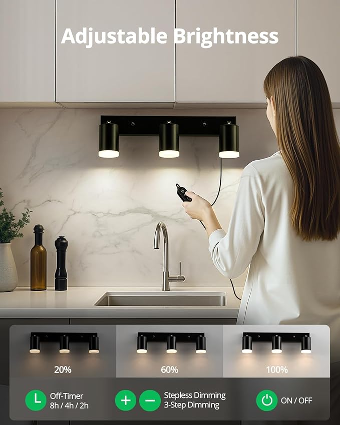 Bojim Plug in Ceiling Track Lighting with 14.3ft Power Cord for Kitchen, Dimmable LED Spotlight Wall Mounted for Sala, Black 3 Lights Fixture Removable Cup for Bedroom Farmhouse Studio, GU10 No Bulb