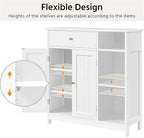 Yaheetech Bathroom Floor Cabinet, Kitchen Freestanding Storage Organizer, Large Side Cabinet with Doors, Drawer & Adjustable Shelves for Living Room, Entryway, 12" D x 29.5" W x 31.5" H, White