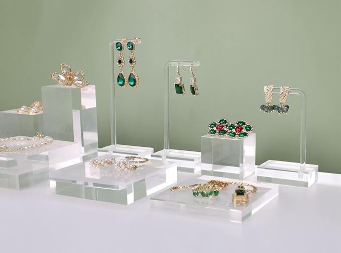 GemeShou 2pcs Acrylic earring display risers, Jewelry display riser stand, clear ring risers for display selling【2pcs 1.57 L x1.57 W x1.57 H inch】
