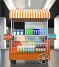 Portable Food Cart with Canopy, Mobile Vendor Display Stand with Lockable Wheels, Outdoor Food Stall Trolley, Foldable Commercial Display Cart for Market, Street Food & Events(Orange)