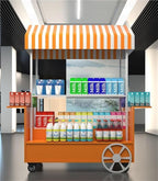 Portable Food Cart with Canopy, Mobile Vendor Display Stand with Lockable Wheels, Outdoor Food Stall Trolley, Foldable Commercial Display Cart for Market, Street Food & Events(Orange)