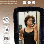 Fluffy Mirror Cover - 64"x21" Full Length Stretch Universal Ultra Soft Non-Slip Cover Warm Home Decor for Bedroom Cloakroom, Gift for Girls