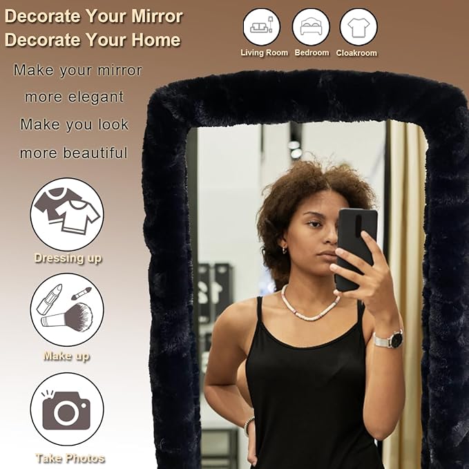Fluffy Mirror Cover - 64"x21" Full Length Stretch Universal Ultra Soft Non-Slip Cover Warm Home Decor for Bedroom Cloakroom, Gift for Girls