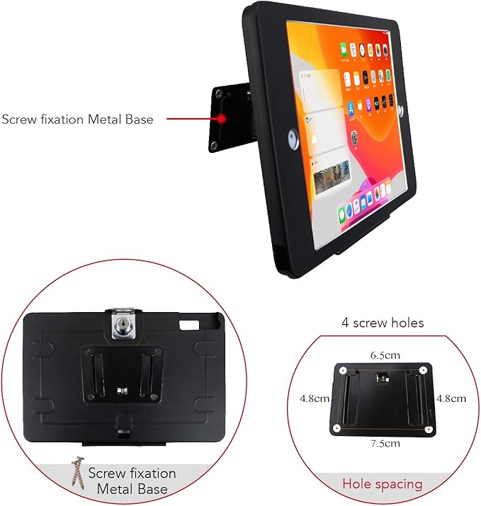 Tablet On Wall Mount Bracket for iPad 10.2-Inch (9th,8th,7th Gen.),with Anti Theft Security Lock and Key, Rotate Design Arbitrary Adjustment,Multi Angle,Metal,(Black)