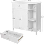 VASAGLE Floor Storage Cabinet with Drawer, Freestanding Cabinet with Doors, 3 Open Compartments, Adjustable Shelves, 11.8 x 29.5 x 31.5 Inches, for Bathroom, Living Room, Cloud White UBBC142W01