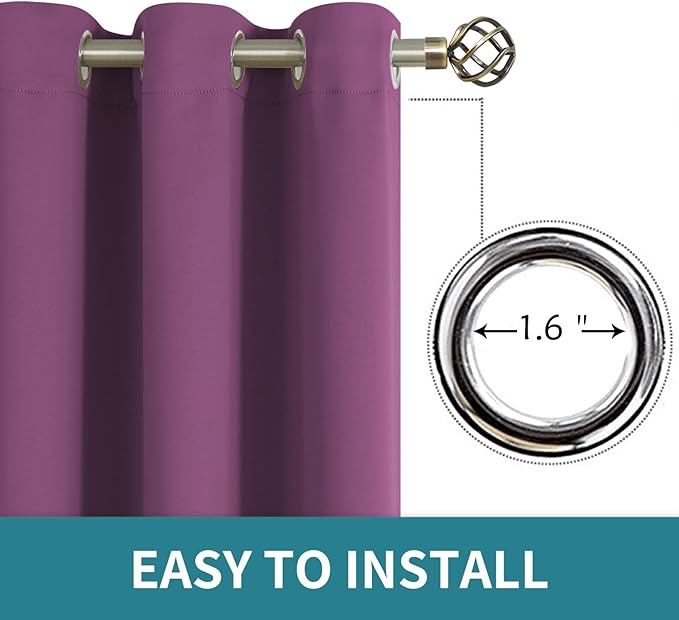 BGment Room Darkening Curtains 72 Inches Long - Grommet Thermal Insulated Drapes Window Treatment Curtains for Bedroom, 2 Panels, 42 x 72 Inch, Eggplant Purple