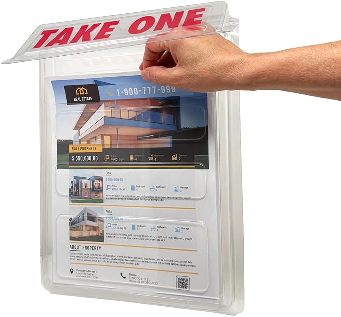 Calendars and More, Inc. Outdoor Real Estate Brochure Holder – Clear PETE Plastic Take-One Box with Snap-Shut Lid – Holds Up to 200 Flyers or Brochures (6)
