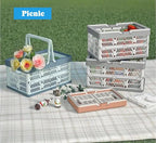 Collapsible Storage Crate with Handles, Milk Crates，33L Foldable Plastic Shopping Basket, Organizer Container for Car Home Pinic (Light blue, Large)