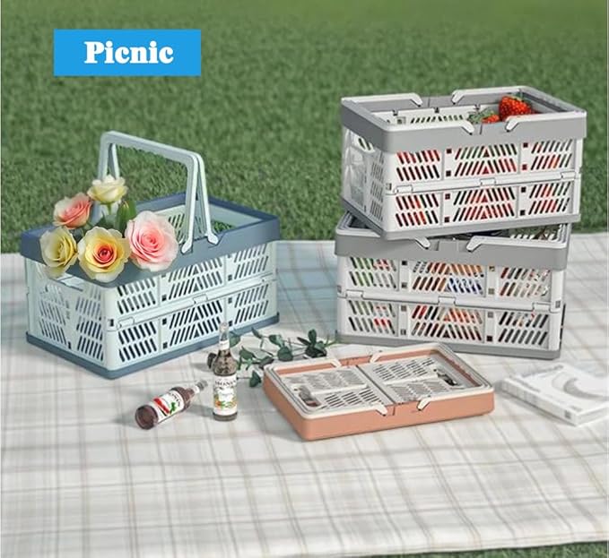 Collapsible Storage Crate with Handles, 20L Foldable Plastic Basket, Organizer Container (Light pink, M)
