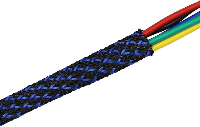 30ft PET Expandable Sleeving Wire Cable Sleeve (2/3", Blue&Black)