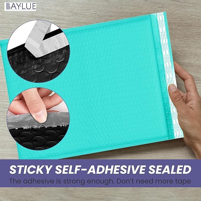 Teal 12.5x19.5 Inch Large Poly Bubble Mailers #6 | Padded Envelopes with Self Seal | Air Lined Cushioned Bubble Mailer | Usable Size 12.5x15 | 100 Pack Bulk | Lightweight shipping Bags