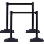 OangeStar 4-Pack Commercial Crowd Control Stanchions with 10ft Retractable Belt - Heavy Duty Queue Barriers for Events, Black Rubber Base Post for High Traffic Areas, Banks & Retail Stores