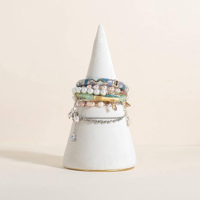 GemeShou Velvet bracelet display stand for selling, white jewelry bangle holder with golden base, felt bracelet storage organizer for nightstand home decor【Bracelet holder-white】