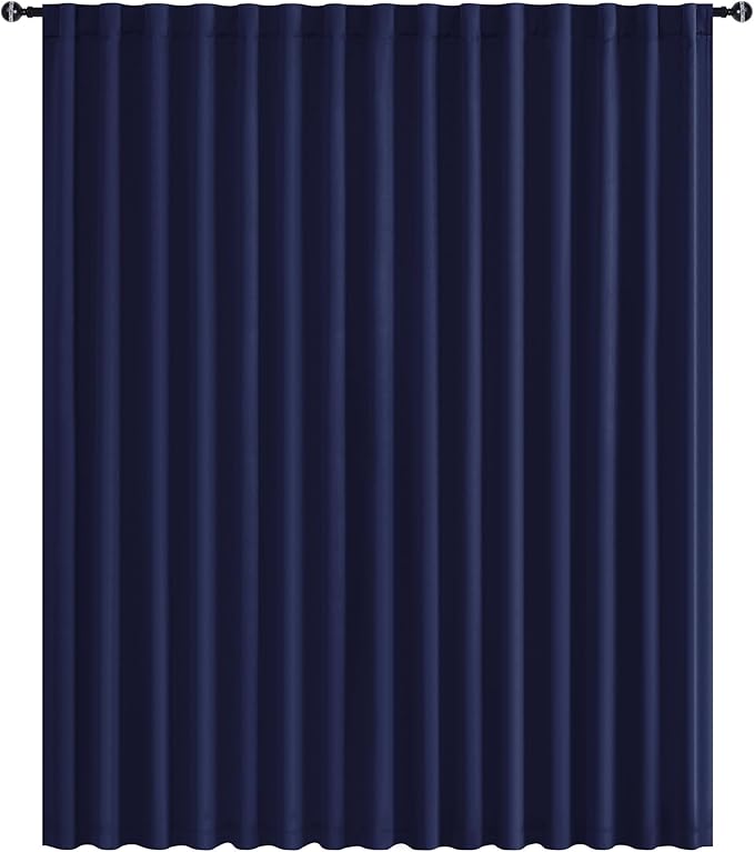 Hiasan Privacy Room Divider Patio Sliding Door Curtain Extra Wide Blackout Thermal Insulated Curtains with Back Tab & Rod Pocket for Bedroom Partition Living Room (120 x 96 Inches, Navy Blue)