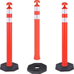 Traffic Delineator Post Cones with Heavy-Duty Octagonal Rubber Base, Channelizer Post Kit for Road Construction Work, Traffic Guidance, Garage Parking, Crowd Control (3, 42")