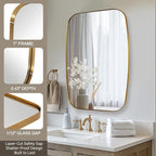 ANDY STAR Gold Mirror for Bathroom, 28x36 Inch Stainless Steel Metal Frame Oblong Bathroom Mirror for Vanity, 1’’ Deep Wall Mounted Vertically/Horizontal
