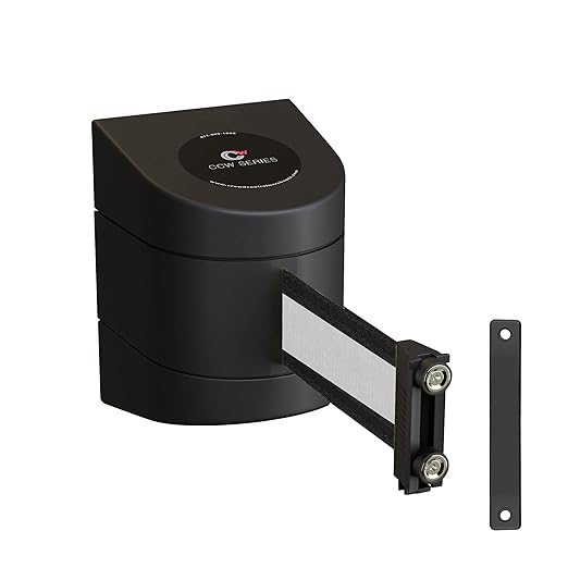 Crowd Control Warehouse - CCW Series WMB-220 Magnetic Wall Mount Retractable Belt Barrier - 15 Foot, Black White Horizontal Stripe Belt with Black ABS Case