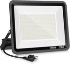 300W LED Flood Light Outdoor,2000W Equivalent 5000K Daylight White Super Bright FloodLight with Plug,43500LM IP66 Waterproof Commercial Lighting for Sports Fields,Counts,Arena,Stadium