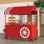 MATISUN Portable Vendor Cart with Canopy, Mobile Food Cart with Lockable Wheels for Market, Street Food & Events (Red)