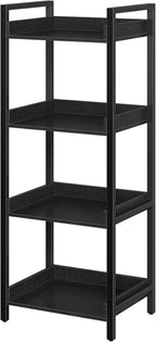 Rolanstar Bookshelf, 4-Tier Storage Rack, Narrow Corner Bookshelf, Display Wooden Shelves for Living Room, Bathroom, Balcony, Kitchen,Black
