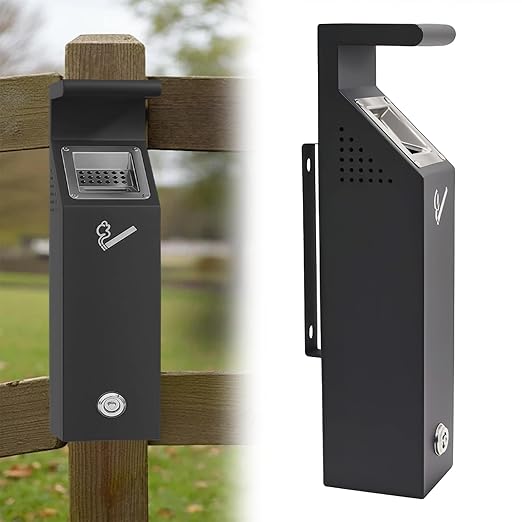 Wall-Mounted Trash Can-Stainless Steel Black Outdoor Trash Can with Lock, Suitable for Public Areas, Bars, Offices, Gardens, Restaurants