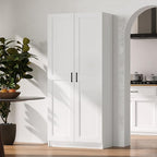 White Tall Kitchen Pantry Cabinet Organizers and Storage with Doors and Adjustable Shelves，Wood Large Gabinetes Para Cocina Office Bookshelf for Laundry Room Cabinets (31.5”W*15.7”D*71”H)