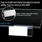 Glass Shelf Label Holders 50 pcs with Inserts Fits 1/4" to 3/8" Glass Shelving