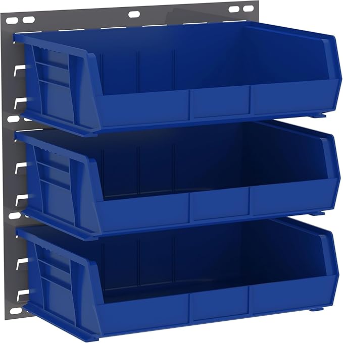 Akro-Mils 30255 AkroBins Plastic Storage Bins, Space-Saving Stackable Bins for Garage, Pantry, Craft Organization, 11-" x 16-" x 5-", Blue, 6-Pack