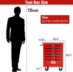 6 Drawers Tool Cart on Wheels with Stainless Steel Worktop, Heavy Duty Mobile Rolling Drawer Tool Chest with Locking Wheels & Lockable Drawers, Garage Tool Storage Cabinet (Red, 6 Drawers)