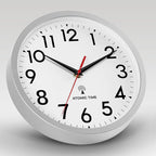Atomic Wall Clock Analog 14 Inch Battery Operated Modern Decorative for Living Room Kitchen Office Bedroom Bathroom(Silver)