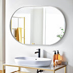 36x24 Mirror Runway Oval Wall Mounted Aluminum Alloy Metal Frame Rectangle Mirrors for Entryway Bedroom Bathroom Living Room 36 24 inch Silver