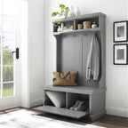 Pemberly Row Coastal Wood Hall Tree in Distressed Gray and Chrome