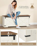 47.2" Storage Chest, Large Storage Trunk with 2 Hinges, Farmhouse Wooden Box Bench, Lift-Top Organizer Chest, Entryway Trunk for Bedroom, Living Room, White and Brown SB12114X