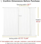 Lumizone Extra Tall Cat Gate 55.12" High Pressure Mounted Extra Wide 2025 New (17 Sizes) 1.37" Gap No Drilling Auto-Close One-Handed Operation Tall Pet Gate for Dogs(White, 55.12" H x 67.72"-71.84" W)