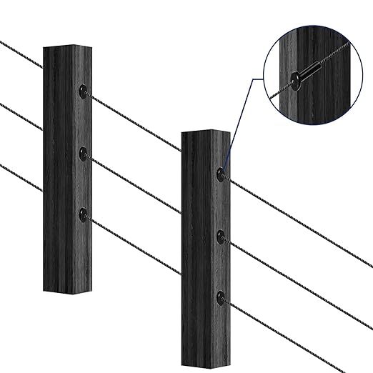 20 Pack 30 Degree Angle Protective Sleeves, Black Cable Railing Corner Protector Sleeve Beveled for 1/8" Wire Rope, T316 Marine Grade Cable Railing Kit with Two Drill Bit for Wood Posts HF039B