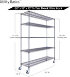 NSF Commercial 5-Tier Wire Shelving with Wheels, 60"x18"x72" Heavy Duty Metal Shelves 4000 lbs Max Capacity, Black Storage Rack for Garage Kitchen Pantry Warehouse