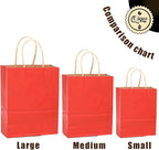 qiqee 100PCS Gift Bag with Handles Bulk Kraft Red Paper Bags Assorted Sizes(33pcs Large 13",33pcs Medium 11",34pcs Small 8")