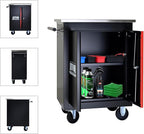 Double-Door Heavy-Duty Rolling Steel Tool Cart with Handle&Wheels, Metal Storage Organizer Cabinet, Tool Chest for Efficient Tool Storage in Garage, Warehouse, Workshop, Repair Shop, Black&RED