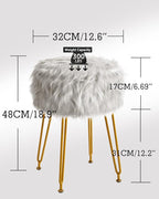 IBUYKE Round Faux Fur Vanity Stool with Storage, Furry Makeup Chair Ottoman, Soft Padded Seat, Round Footrest Footstools with 4 Metal Legs, for Living Room Bedroom Entryway, Gray WBD021G