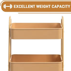 AGTEK 3-Tier Rolling Carts with Wheels, Rolling Utility Cart with Iron Frame for Kitchen, Plastic Shelves, Living Room, Office, Khaki