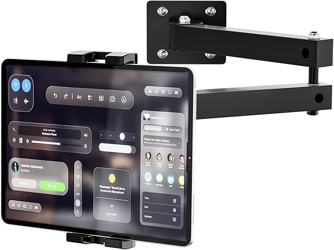 Foldable Wall Mount iPad Holder Tablet Mount Stand,360° Adjustable Tablet Holder,2-Stage Extendable Articulating Aluminum Alloy Arm,Compatible with 4.7~12.9" iPad/Nexus/e-Reader/Switch/iPhone