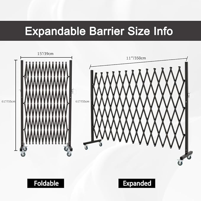 GYMTIME Industrial Metal Expandable Barricade, 11 Feet, Easily Assembled Portable Safety Barrier with Casters, Flexible Mobile Barrier Gate, Adjustable Traffic Fence