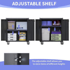 Metal Garage Storage Cabinet on Wheels, Lockable Rolling Tool Cabinet with Doors and Shelves, Heavy Duty Mobile Steel Cabinet for Garage Warehouse Workshop