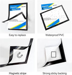 6 Pack Magnetic Sign Holder 8.5 x 11 - Refrigerator & Wall Adhesive Photo/Document Holders, Sign Holders for Door/Window, Durable Magnetic Picture Frames for Home/Office Use