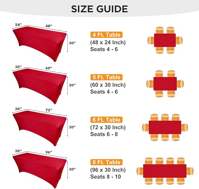 SEPARO 2 Pack 6 Ft Red Table Cover Fitted Rectangular Tablecloth Stretchable Fabric Table Cloth 6 ft Wrinkle-Free for Party Tradeshows Banquet Weddings Cocktail