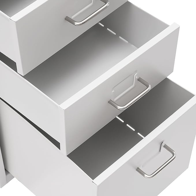 3 Drawer Metal Storage Cabinet Mobile File Cabinet with Lock Under Desk Office Storage Cabinet for Office & Home Fits Letter/Standard Sizes(White)
